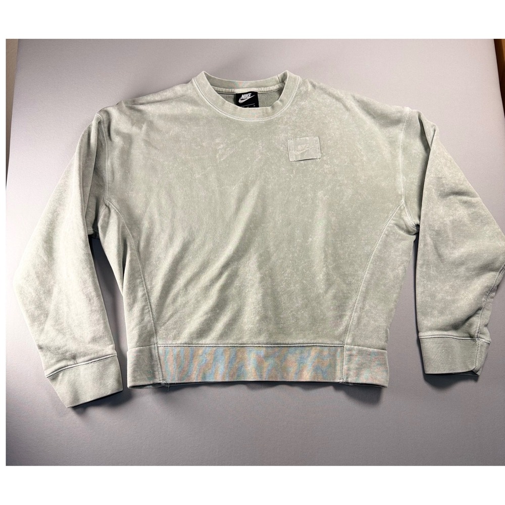Nike Womens French Terry Rebel Crewneck Sweatshirt Acid Wash Sage Green M